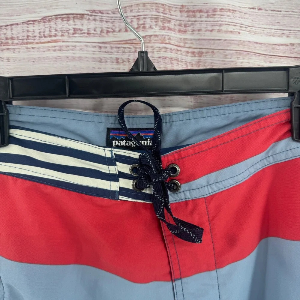 Patagonia Board Shorts Mens 36 Red Blue White Striped Swim Trunks Nylon